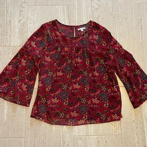 JohnPaulRichard Burgundy boho Floral Blouse